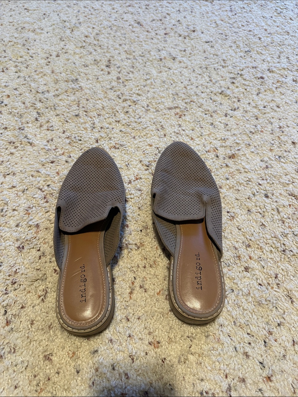 Indigo Taupe Perforated Slip-On Mules for Women